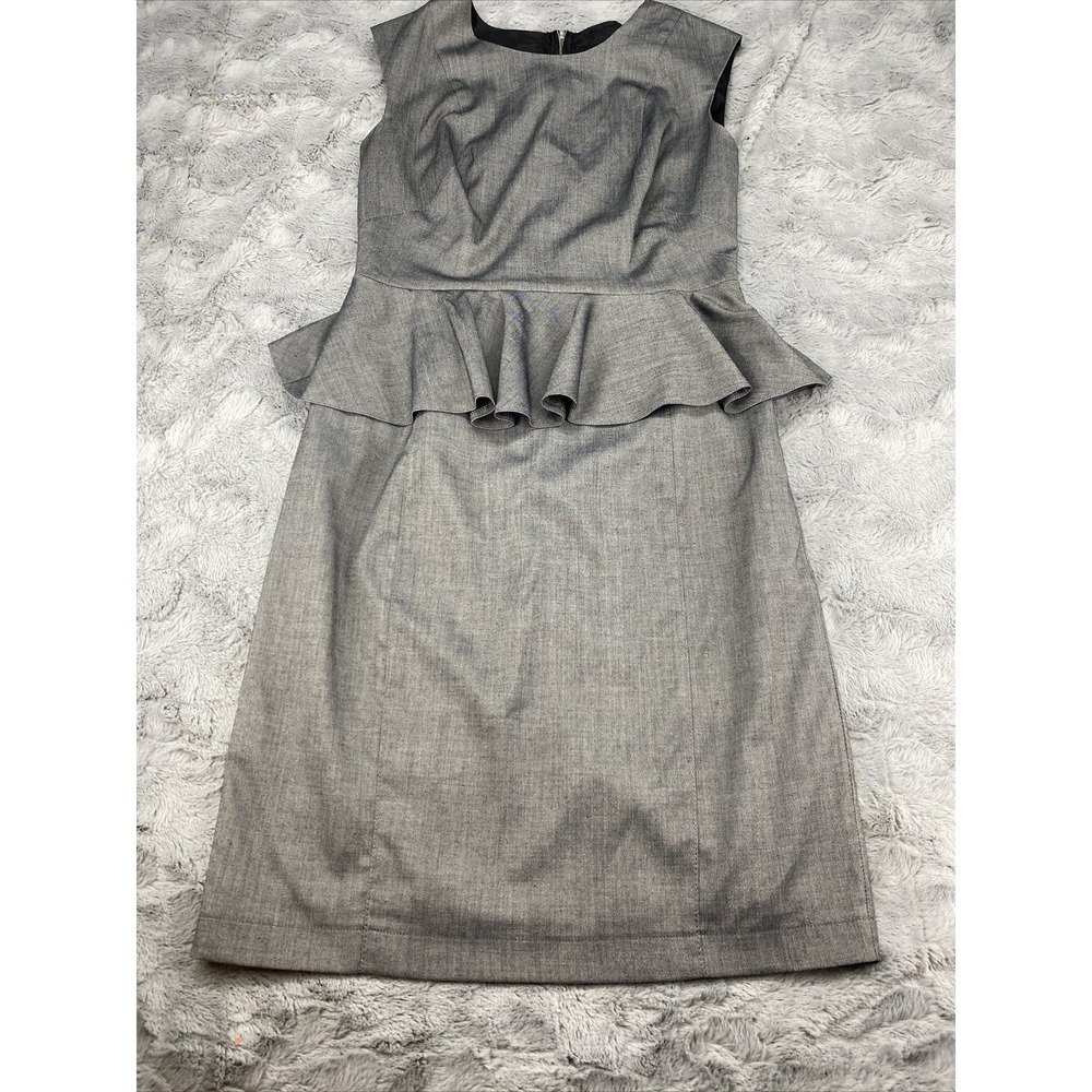 Womens Sleeveless Peplum Sheath Dress Gray Business Career‎ Size 8 Linen Look